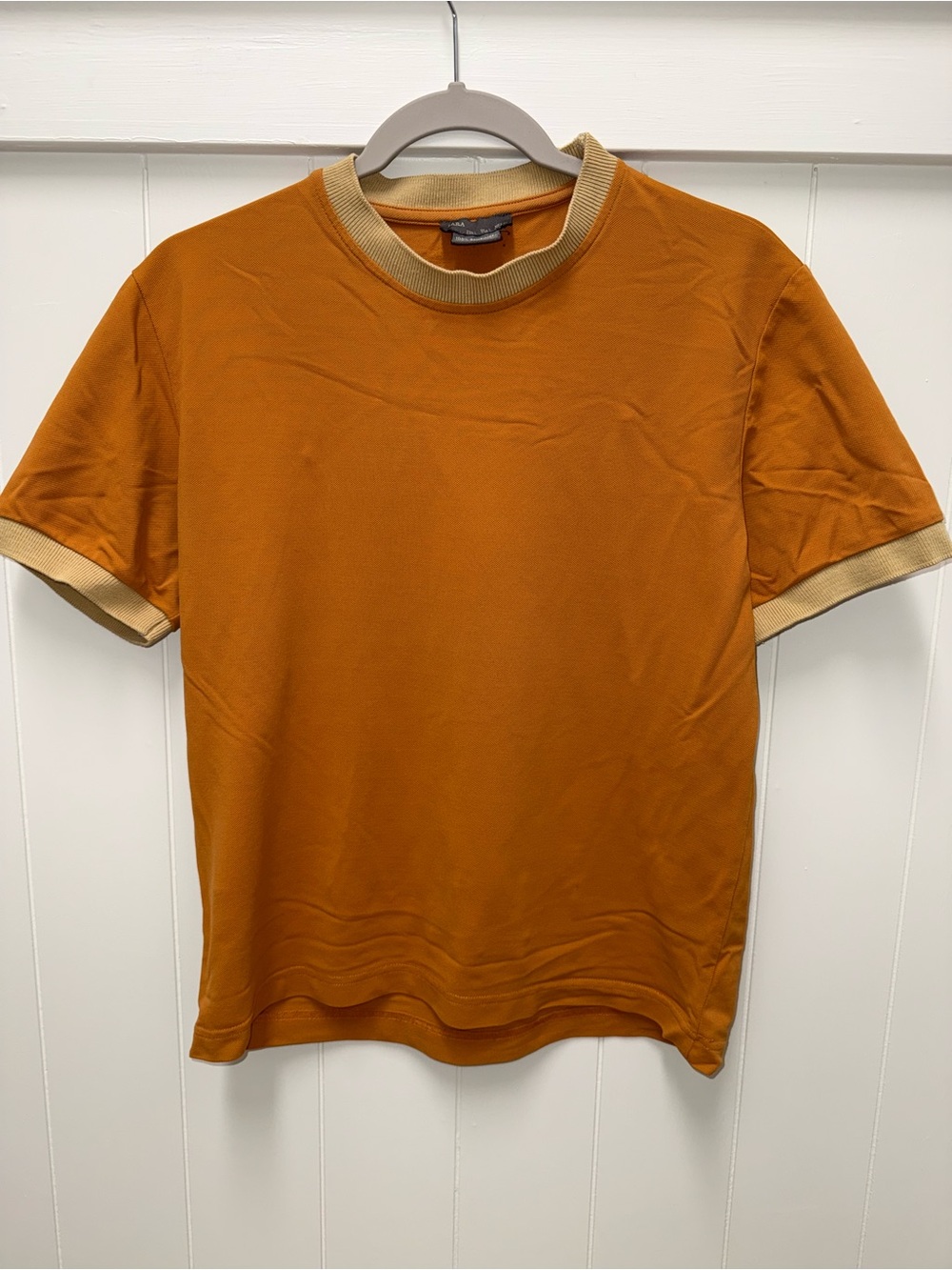 Zara Men’s Slim Fit Orange Ringer T-Shirt Contrast Trim Short Sleeve